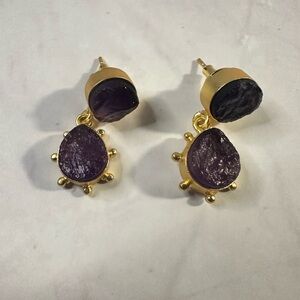 Amethyst Drop Earrings 18K Gold Plated Raw Stone Earrings